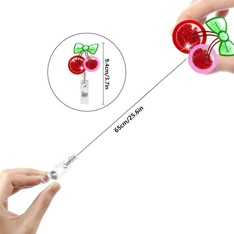 Wholesale Acrylic Quicksand Rhinestone Fruit Strawberry Watermelon Telescopic Badge Scroll Keychain